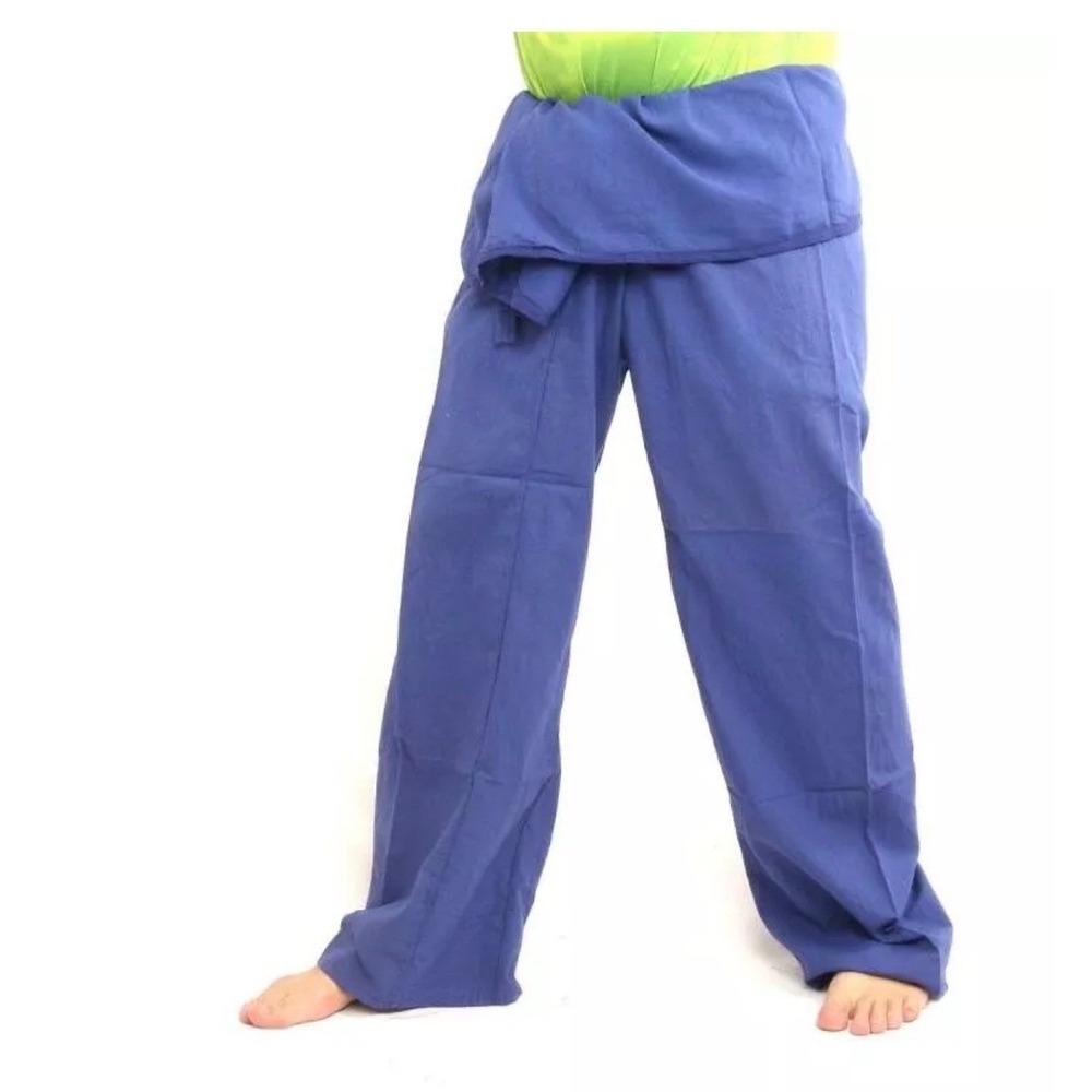 Meg Royal Blue 100% Cotton Thai Fisherman Pants Wide Leg  Yoga Unisex One Size